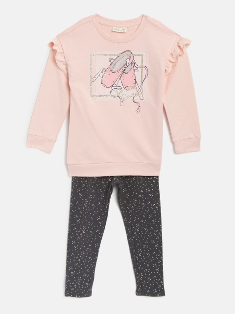 

OVS Girls Pink & Charcoal Grey Printed Sweatshirt with Leggings