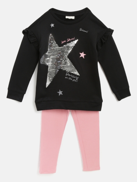 

OVS Girls Black & Pink Sequinned Sweatshirt with Leggings