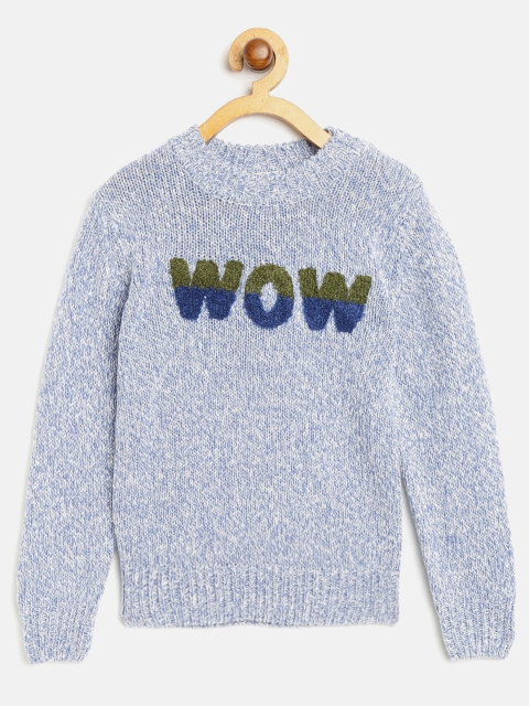 

OVS Boys Blue & White Self Design Pullover