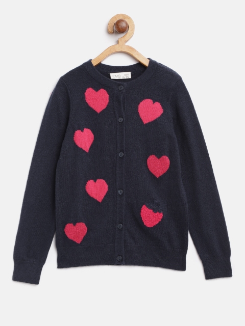 

OVS Girls Navy Blue & Pink Self Design Cardigan