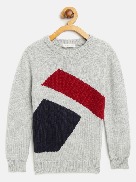 

OVS Boys Grey Melange & Maroon Colourblocked Pullover