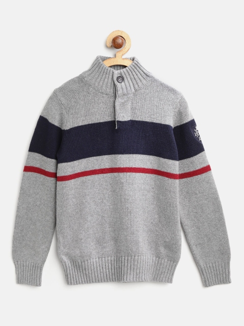 

OVS Boys Grey Melange & Navy Blue Colourblocked Sweater