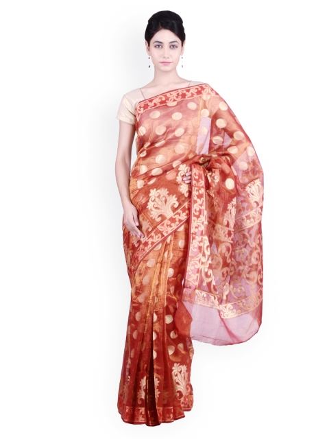 

Geroo Jaipur Handcrafted Red Zari Woven Kota Saree, Rust
