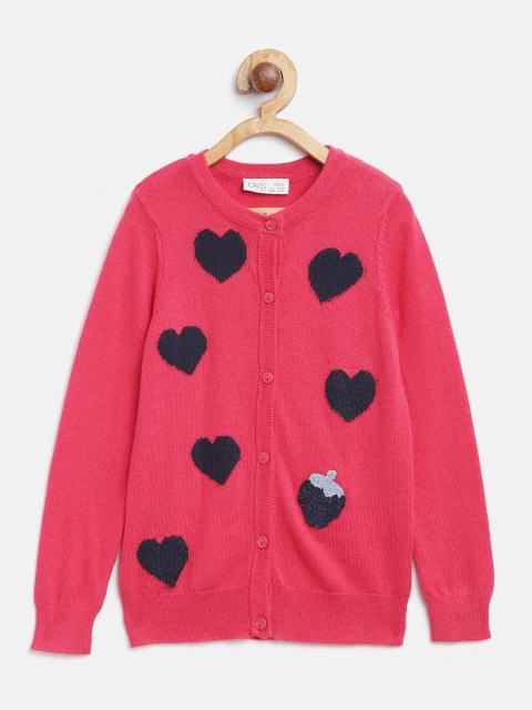 

OVS Girls Pink & Navy Blue Self Design Cardigan