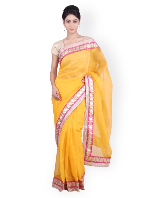 

Geroo Jaipur Handcrafted Yellow Solid Kota Sustainable Saree