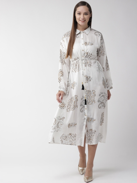 

RANGMAYEE Women White & Golden Foil Printed Shirt Dress