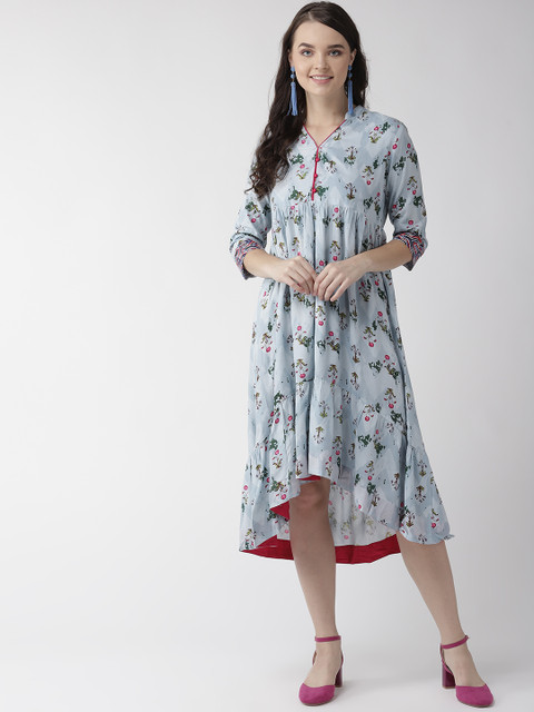 

RANGMAYEE Women Blue & Green Floral Printed Empire Dress