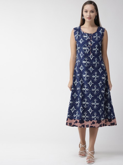 

RANGMAYEE Women Navy Blue Printed A-Line Dress