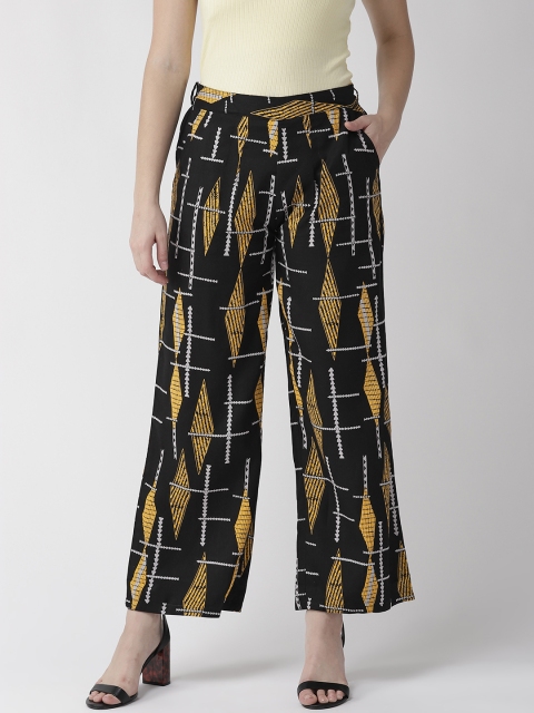 

RANGMAYEE Women Black & Yellow Printed Straight Palazzos