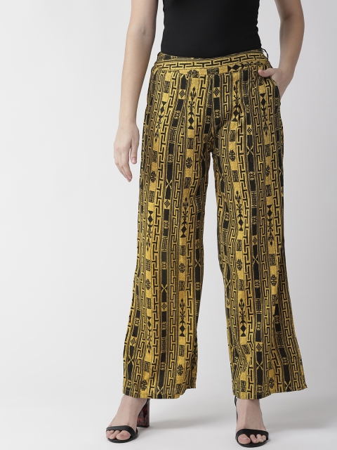 

RANGMAYEE Women Yellow & Black Printed Straight Palazzos