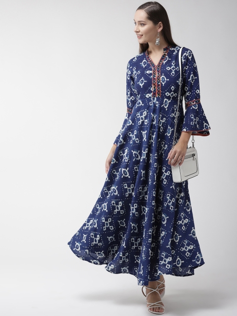 

RANGMAYEE Women Navy Blue & Off-White Printed Maxi Dress