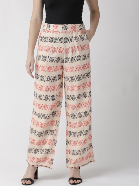

RANGMAYEE Women Cream-Coloured & Pink Printed Straight Palazzos