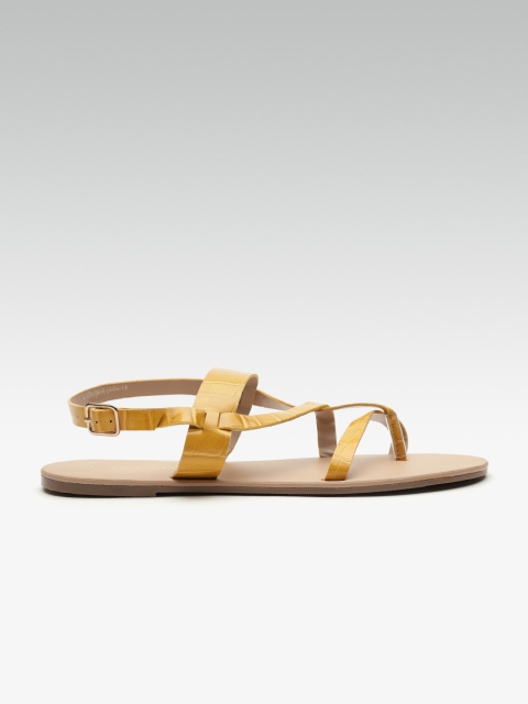 

DOROTHY PERKINS Women Mustard Yellow Croc Textured Wide Fit One Toe Flats