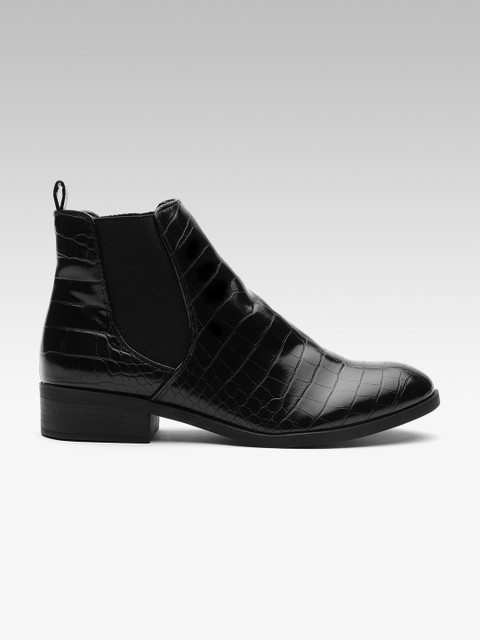 

DOROTHY PERKINS Women Black Croc-Textured Mid-Top Chelsea Boots