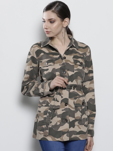 

DOROTHY PERKINS Women Beige & Olive Green Regular Fit Printed Shacket