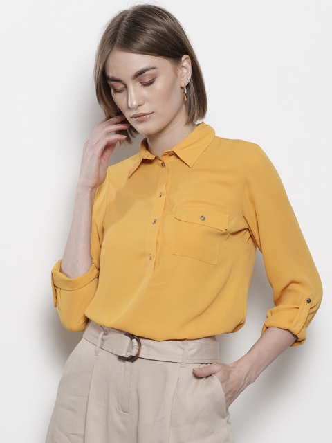 

DOROTHY PERKINS Women Petite Yellow Solid Shirt Style Top