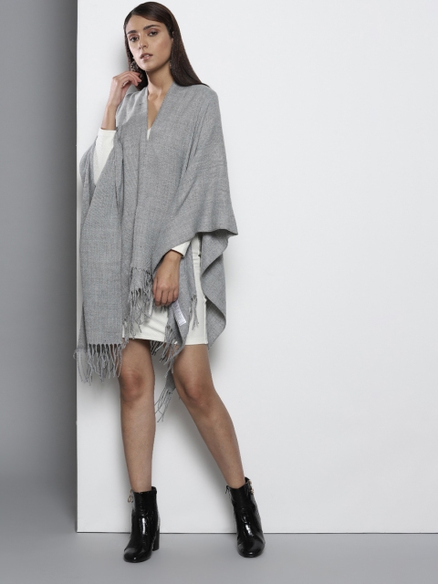 

DOROTHY PERKINS Women Grey Melange Solid Poncho
