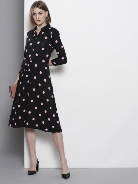 

DOROTHY PERKINS Women Black & Pink Printed Shirt Dress