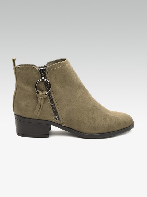

DOROTHY PERKINS Women Olive Green Solid Mid-Top Flat Boots
