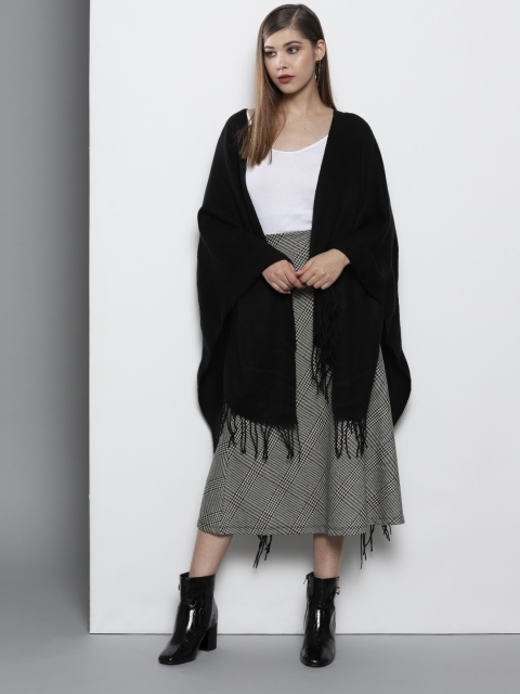 

DOROTHY PERKINS Women Black Solid Open Front Cape Shrug