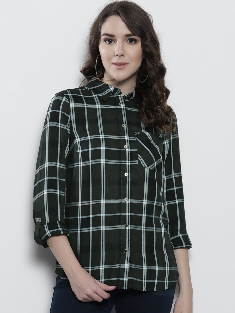 

DOROTHY PERKINS Women Green & White Regular Fit Checked Casual Shirt