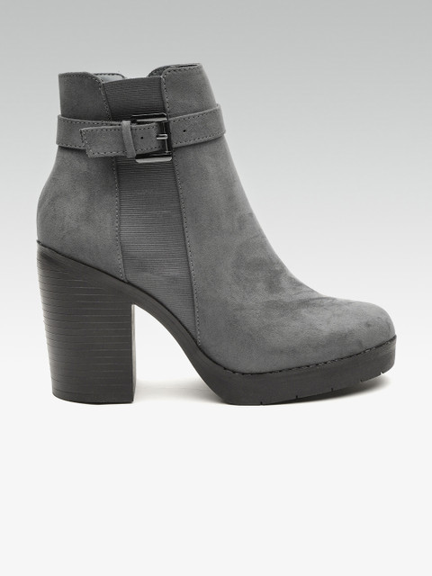 

DOROTHY PERKINS Women Grey Solid Heeled Boots
