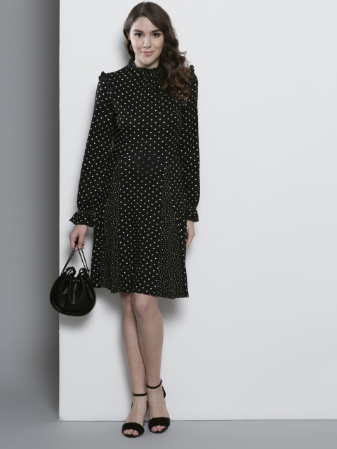 

DOROTHY PERKINS Women Black & White Polka Dots Fit and Flare Dress