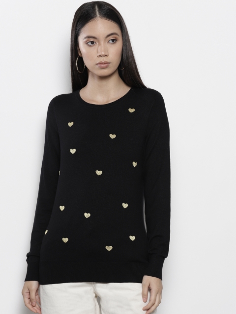 

DOROTHY PERKINS Women Black & Golden Embroidered Sweater