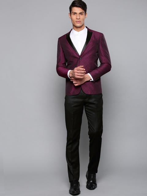 

Louis Philippe Men Purple & Black Self-Checked Single-Breasted Slim Fit Tuxedo