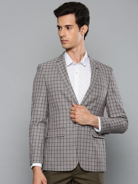 

Louis Philippe Men Grey Self-Checked Slim Fit Single Breasted Smart Casual Blazer