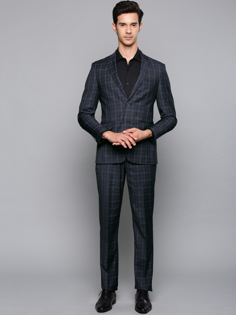 

Louis Philippe Men Navy Blue Self-Checked Single-Breasted Slim Fit Formal Suit