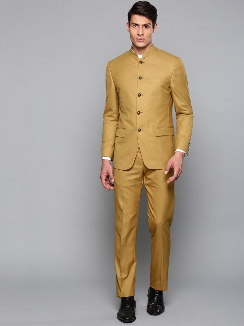 

Louis Philippe Men Khaki Self Design Regular Fit Bandhgala Suit