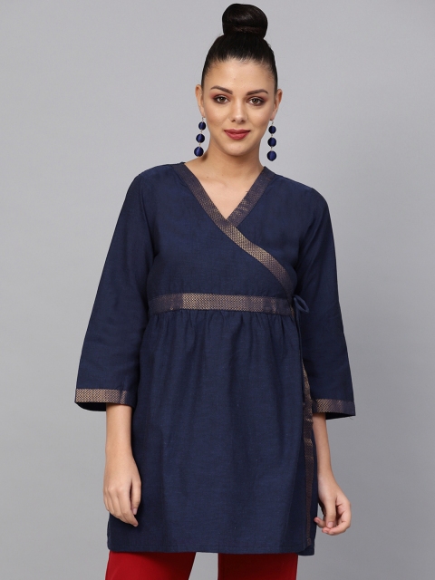 

Bhama Couture Women Navy Blue Solid Angrakha Tunic