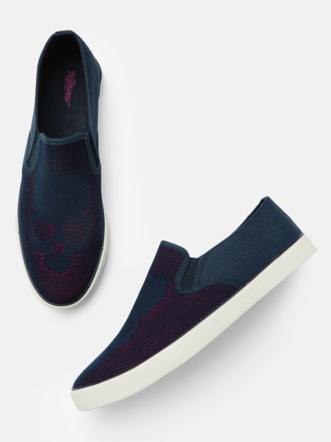 

Roadster Men Navy Blue & Red Woven Design Slip-On Sneakers