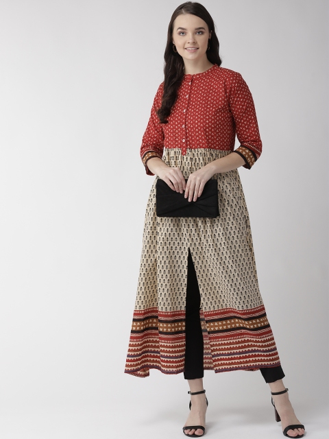 

RANGMAYEE Women Rust Red & Beige Printed A-Line Kurta