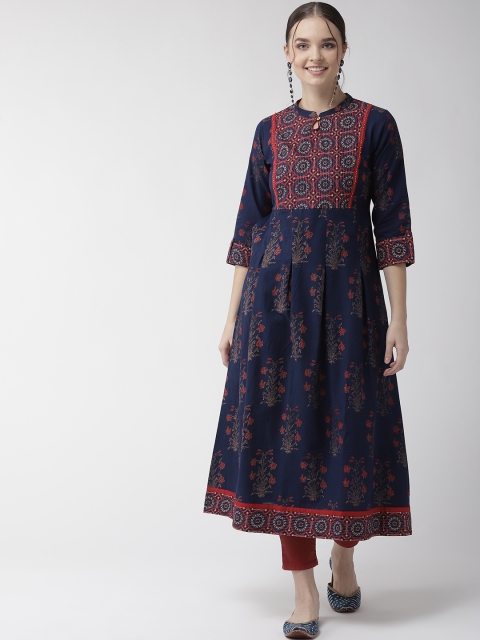 

RANGMAYEE Women Navy Blue & Maroon Printed A-Line Kurta