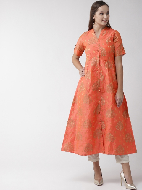 

RANGMAYEE Women Orange & Golden Printed A-Line Kurta