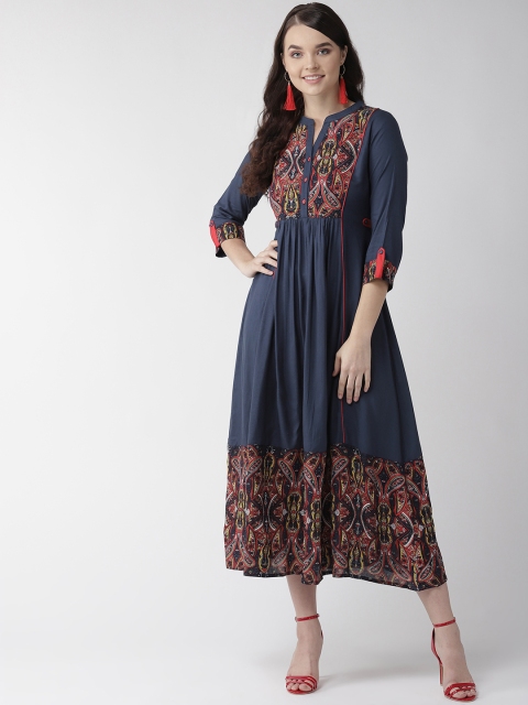 

RANGMAYEE Women Navy Blue & Red Printed Empire Dress