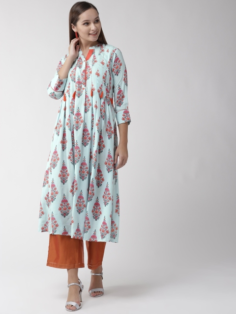 

RANGMAYEE Women Blue & Orange Printed A-Line Kurta