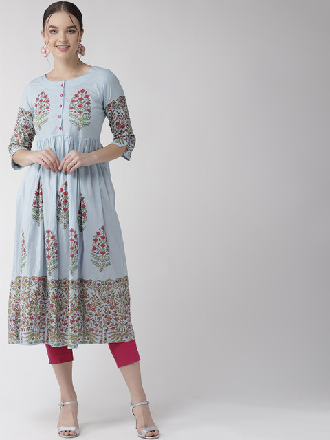 

RANGMAYEE Women Blue & Pink Printed A-Line Kurta