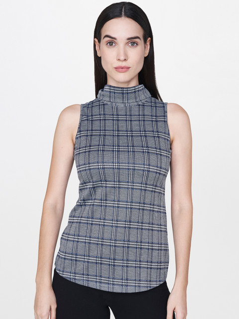

AND Women Blue & Grey Checked Top