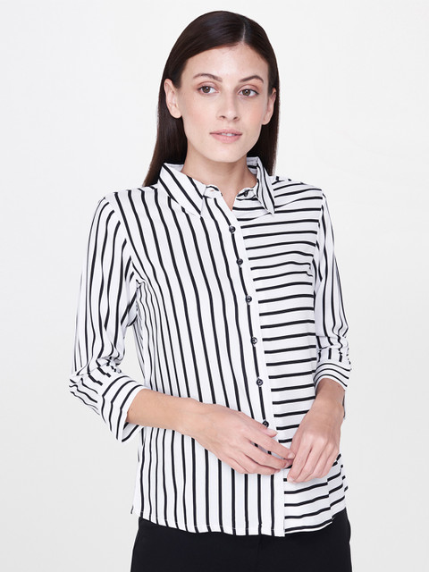 

AND White & Black Striped Shirt Style Top