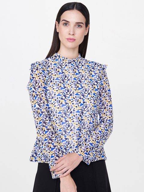 

AND Women Blue Printed Regular Top