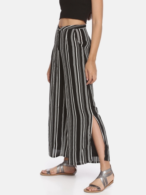 

AND Women Black & White Straight Fit Striped Parallel Trousers