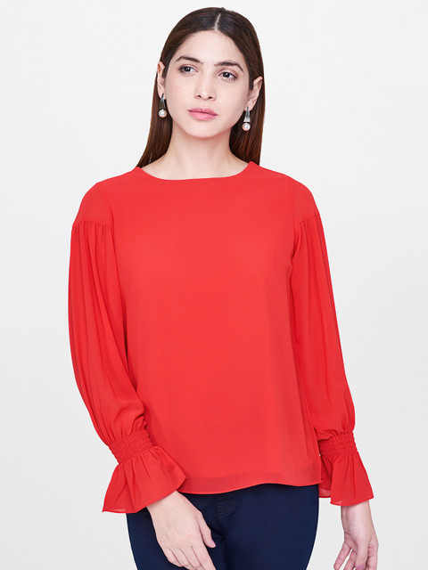 

AND Women Coral Orange Solid Top