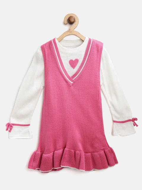 

Nauti Nati Girls Solid Pink A-Line Acrylic Sweater Dress with Top