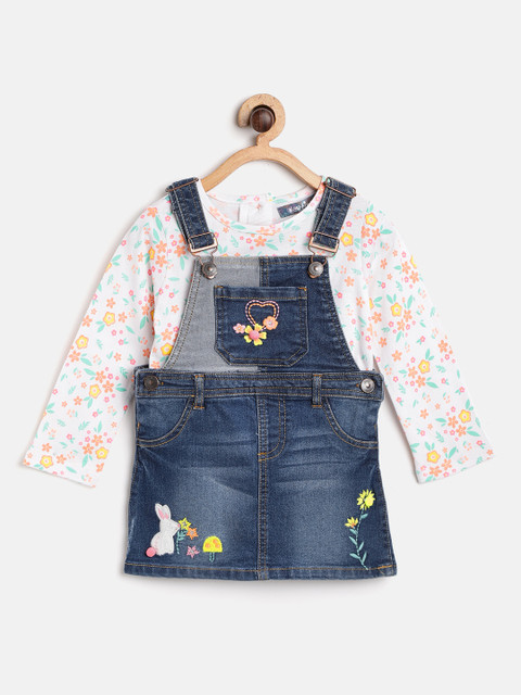 

Nauti Nati Girls Blue & White Denim Pinafore Dress with Top
