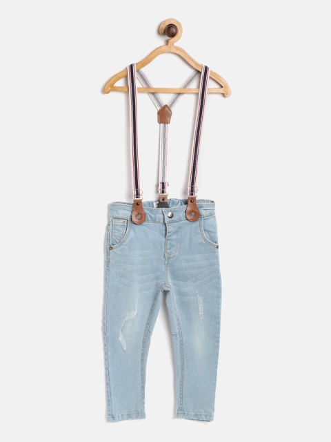 

Nauti Nati Boys Blue Regular Fit Mid-Rise Low Distress Jeans with Suspenders