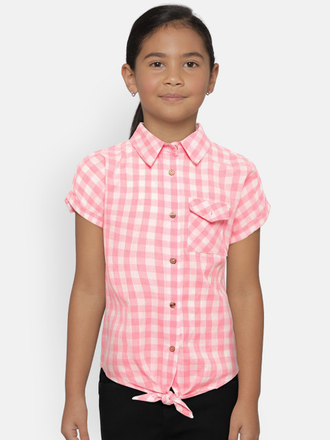 

Nauti Nati Girls Pink & White Regular Fit Checked Casual Shirt