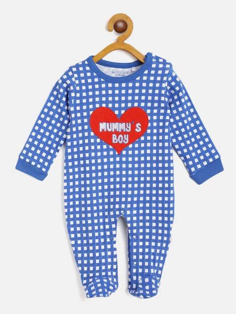 

Moms Love Infant Boys Blue & White Checked Applique Detail Pure Cotton Sleepsuit